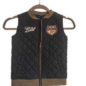 Lucky Brand Blue Quilted Puffer Vest with Tiger Embroidery and Pockets (B2)